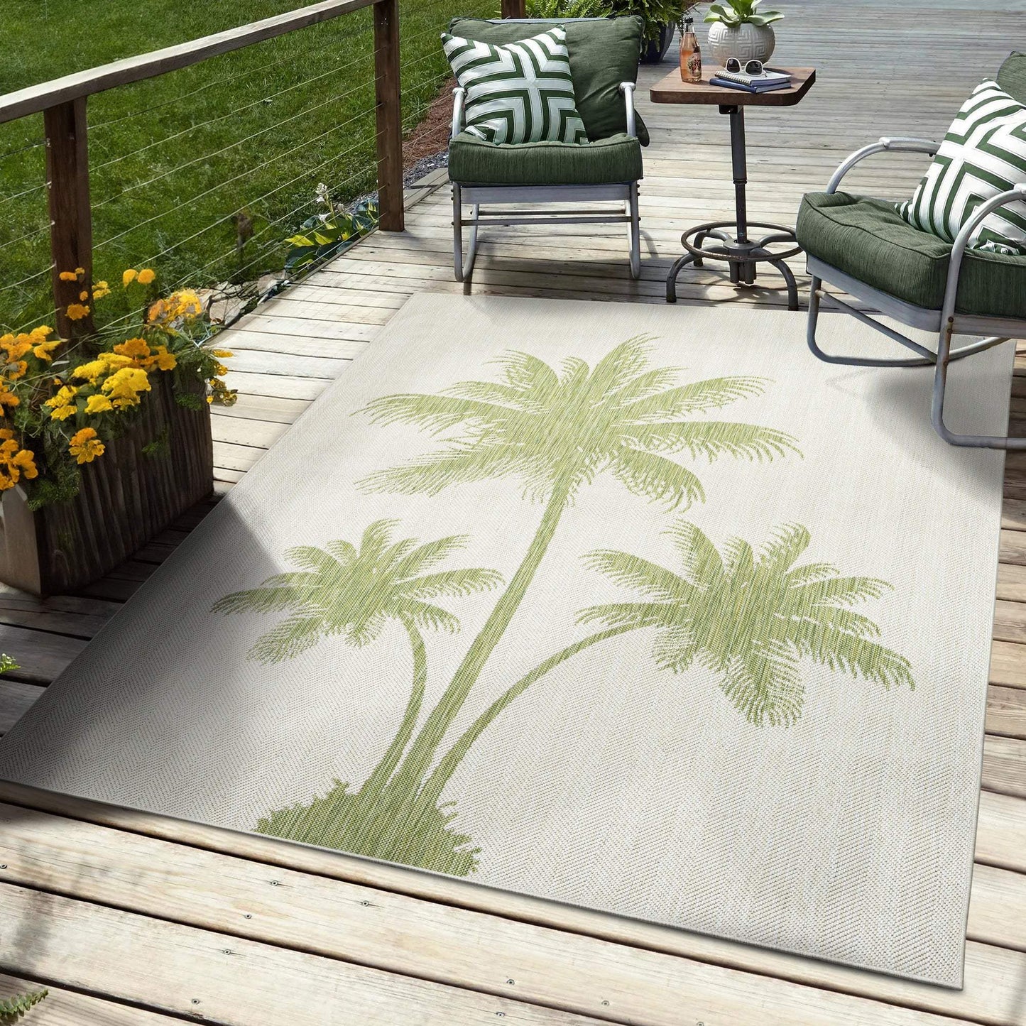 5' X 7' Beige Floral Indoor Outdoor Area Rug - Homeroots - Flyclothing LLC