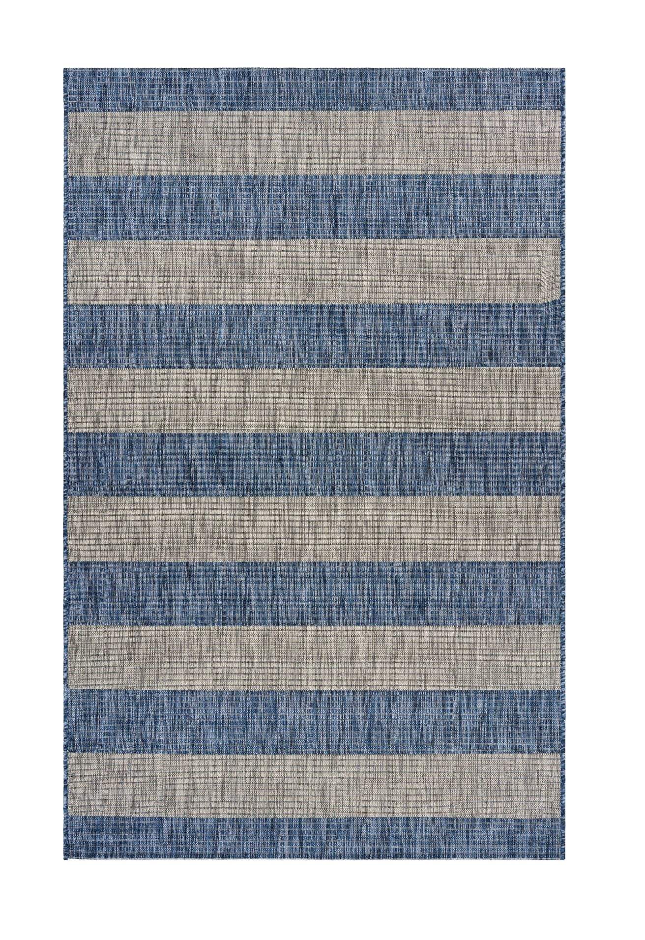 8' X 10' Blue And Gray Striped Indoor Outdoor Area Rug - Homeroots - Flyclothing LLC