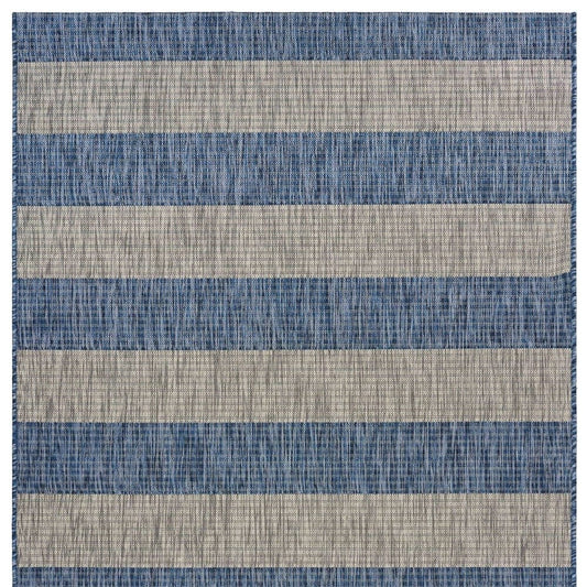 8' X 10' Blue And Gray Striped Indoor Outdoor Area Rug