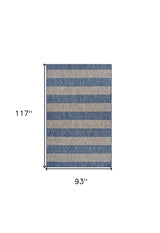 8' X 10' Blue And Gray Striped Indoor Outdoor Area Rug - Homeroots - Flyclothing LLC