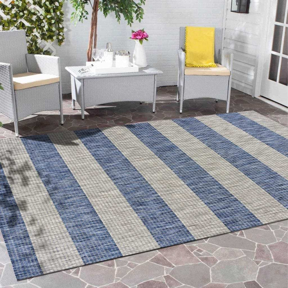 8' X 10' Blue And Gray Striped Indoor Outdoor Area Rug - Homeroots - Flyclothing LLC