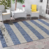 8' X 10' Blue And Gray Striped Indoor Outdoor Area Rug - Homeroots - Flyclothing LLC