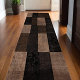 2' X 15' Brown Geometric Blocks Runner Rug - Homeroots