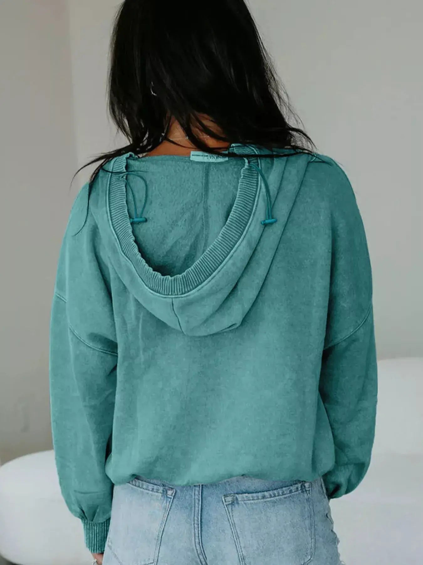 Half Zip Kangaroo Pocket Mineral Wash Baggy Hoodie - Trendsi - Flyclothing LLC
