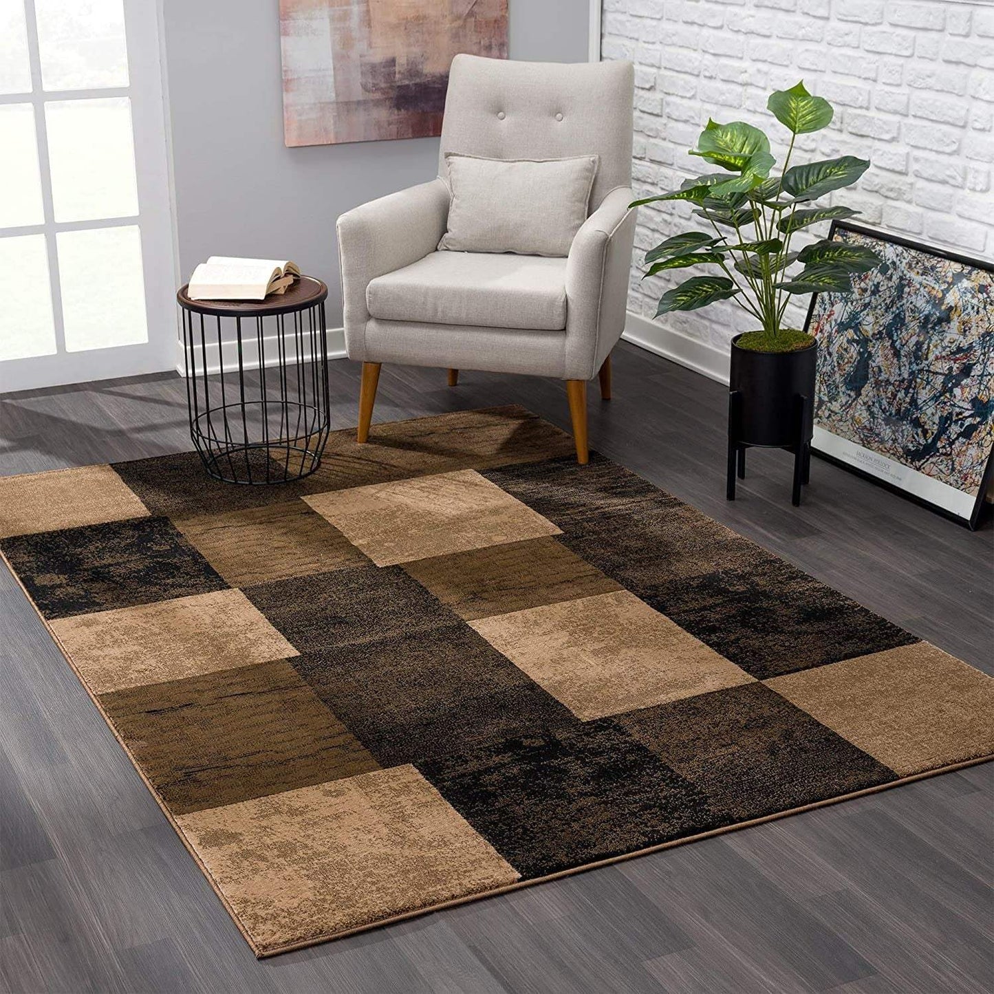 4' X 6' Brown Checkered Power Loom Area Rug - Homeroots - Flyclothing LLC