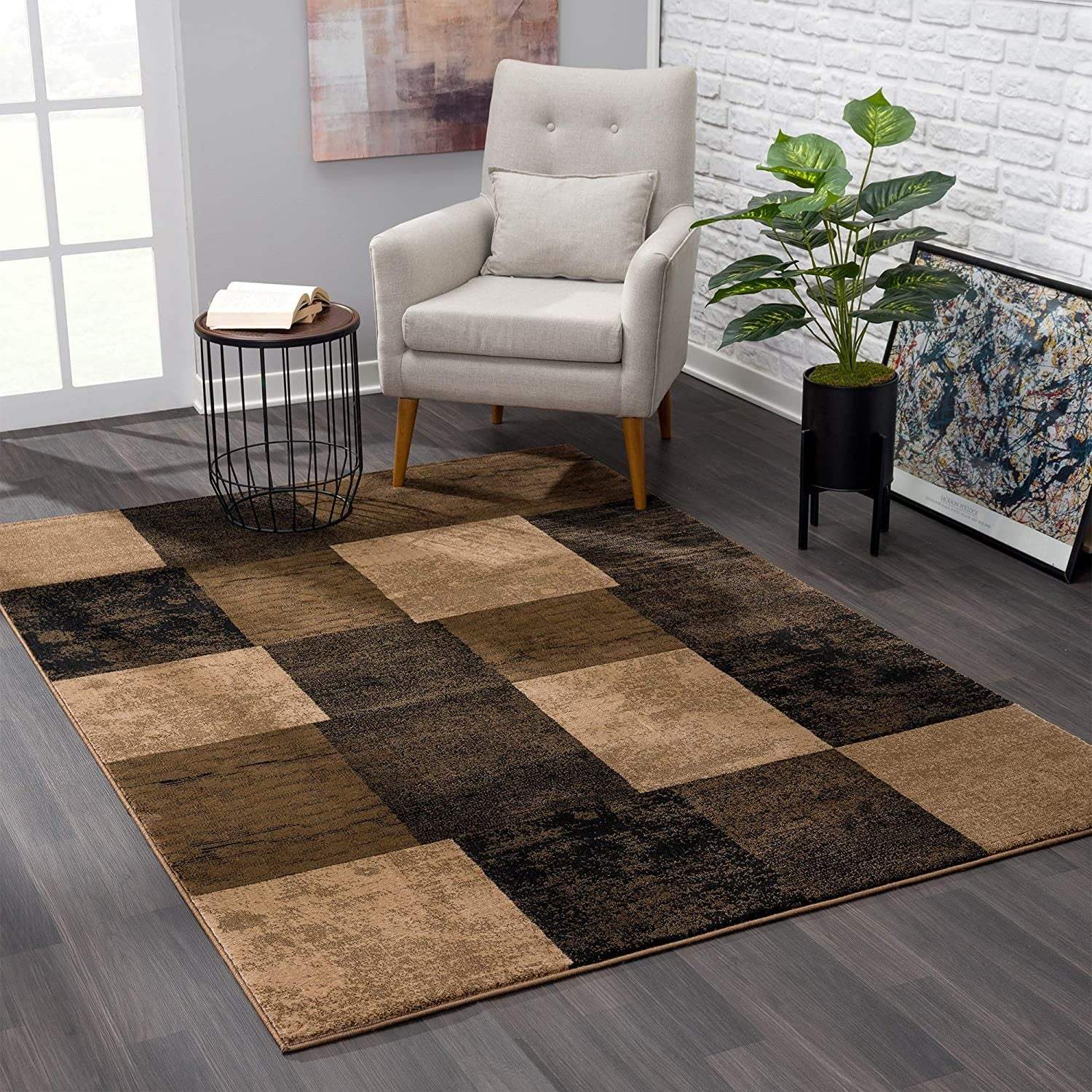 4' X 6' Brown Checkered Power Loom Area Rug - Homeroots - Flyclothing LLC