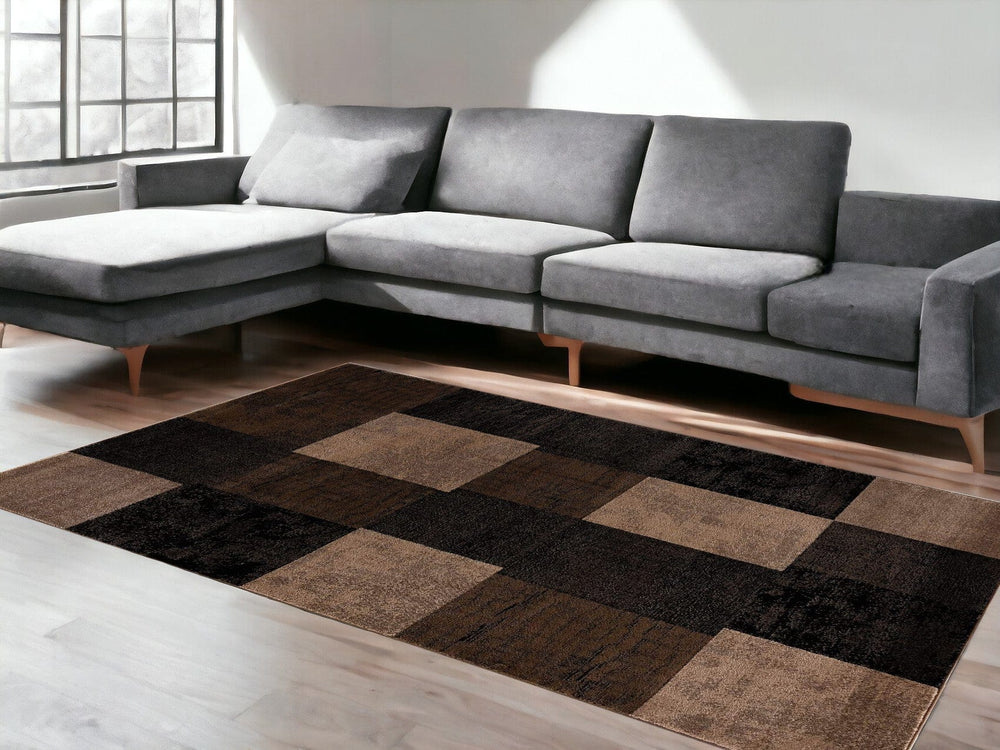 5' X 7' Brown Checkered Dhurrie Area Rug - Homeroots