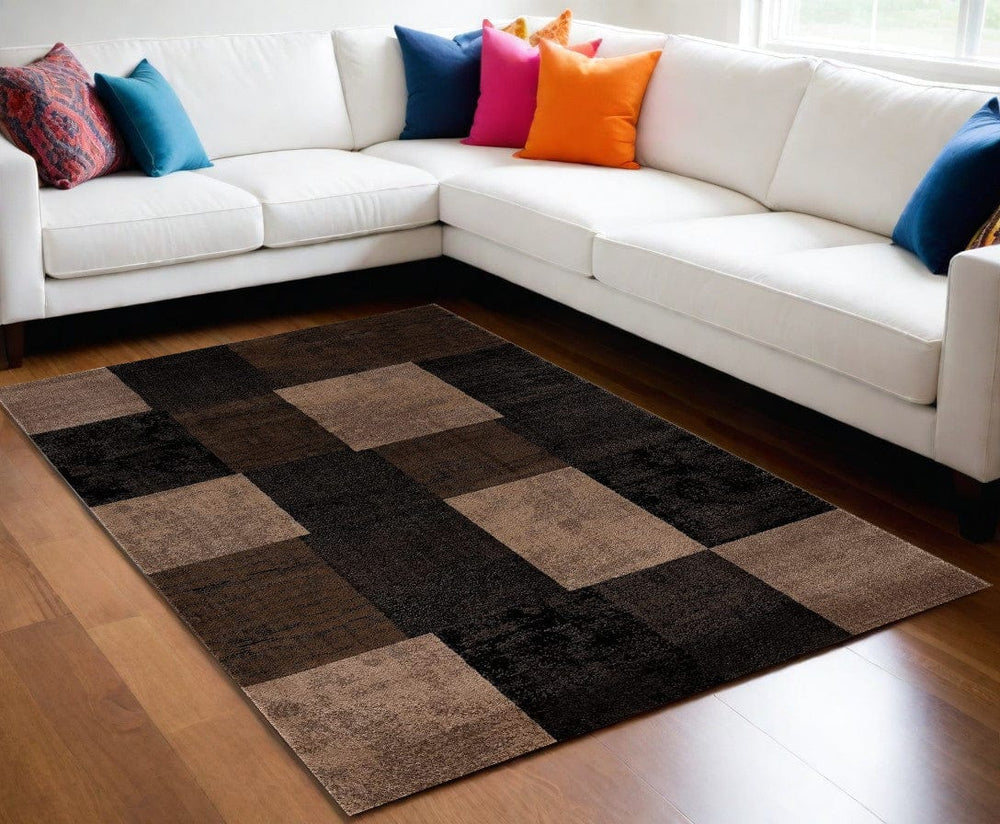 8' X 10' Brown Checkered Dhurrie Area Rug - Homeroots