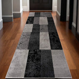 10' Gray Checkered Power Loom Runner Rug - Homeroots