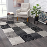10' Gray Checkered Power Loom Runner Rug - Homeroots