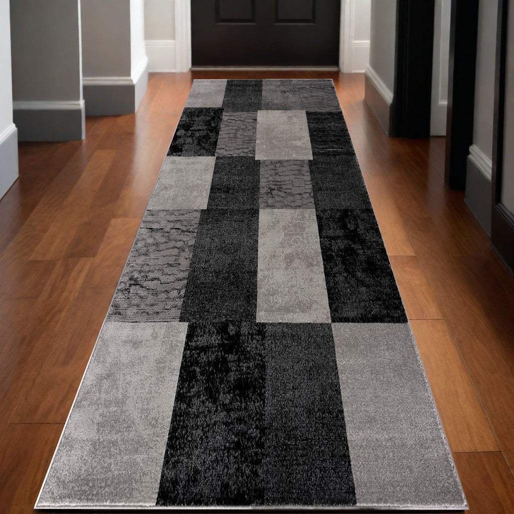13' Runner Grey Checkered Power Loom Runner Rug - Homeroots - Flyclothing LLC