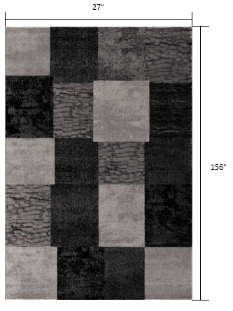13' Runner Grey Checkered Power Loom Runner Rug - Homeroots - Flyclothing LLC