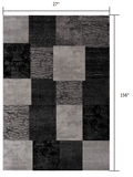 13' Runner Grey Checkered Power Loom Runner Rug - Homeroots