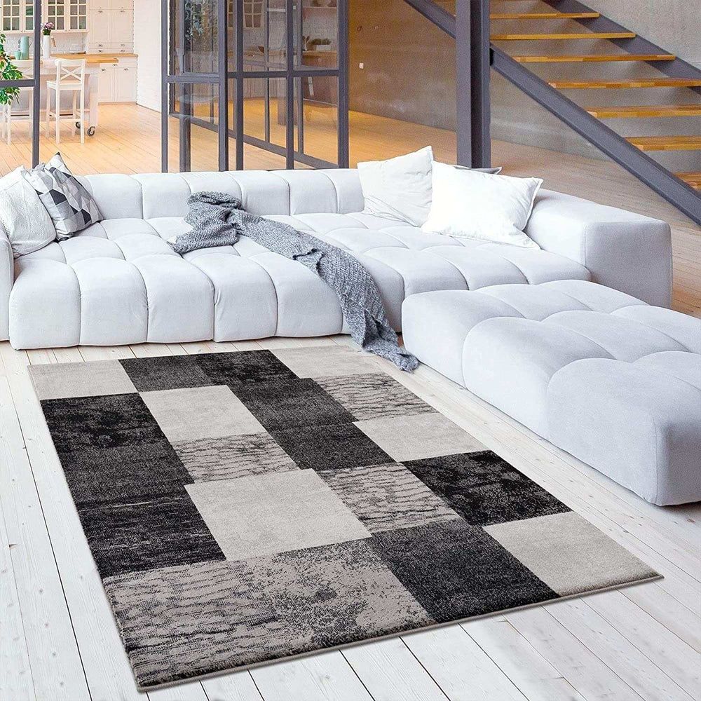 15' Gray Checkered Power Loom Runner Rug - Homeroots - Flyclothing LLC