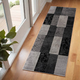 2' X 6' Gray Geometric Blocks Area Rug - Homeroots