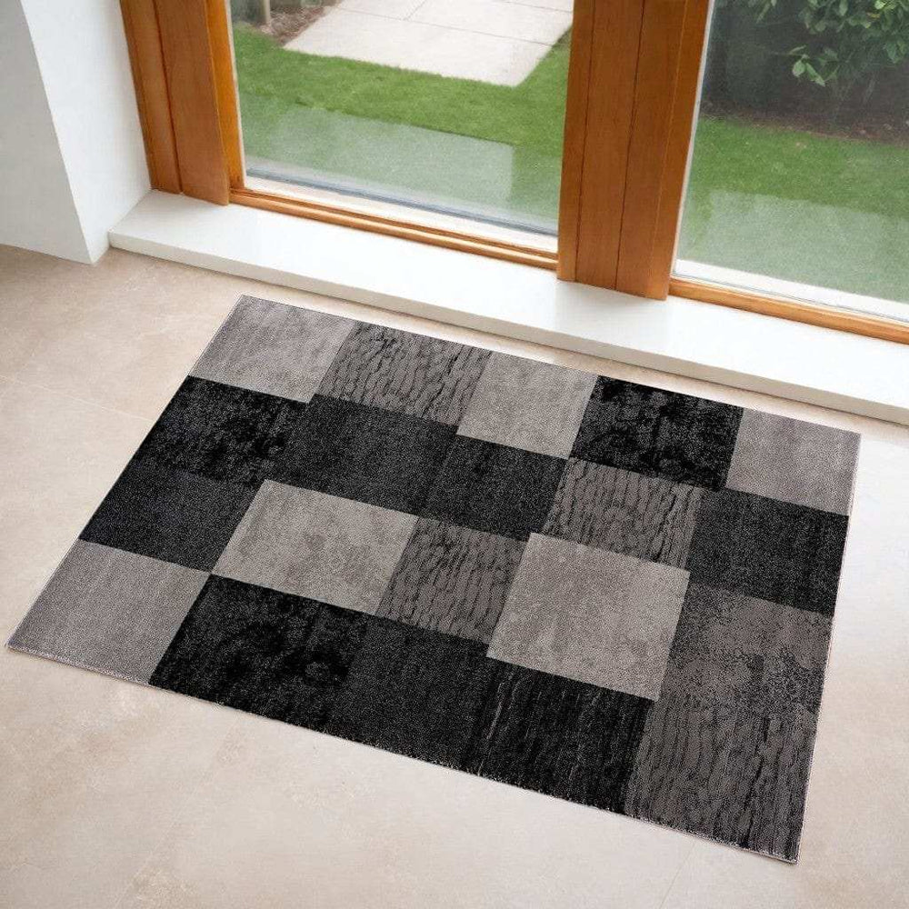 3' X 5' Gray Checkered Power Loom Area Rug - Homeroots - Flyclothing LLC