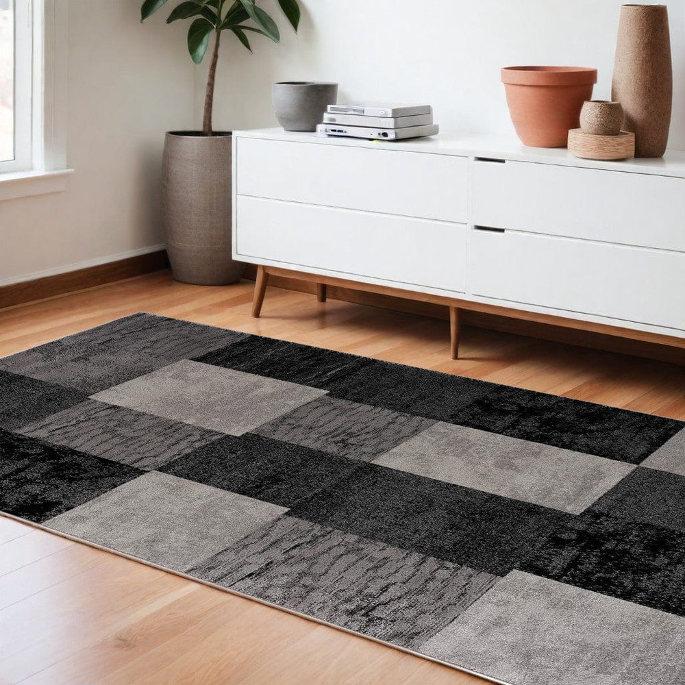 6' X 9' Gray Checkered Dhurrie Area Rug - Homeroots