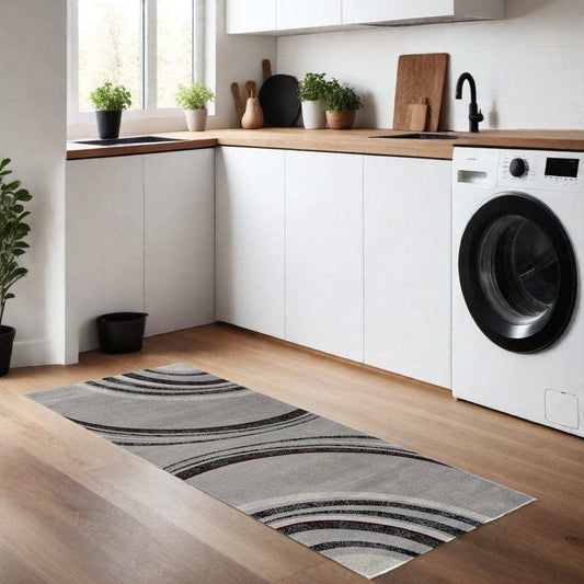 8' Gray and Black Geometric Power Loom Runner Rug - Homeroots - Flyclothing LLC
