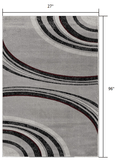 8' Gray and Black Geometric Power Loom Runner Rug - Homeroots