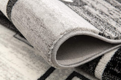 8' Gray and Black Geometric Power Loom Distressed Runner Rug