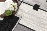 8' Gray and Black Geometric Power Loom Distressed Runner Rug - Homeroots