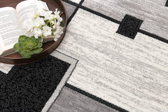 8' Gray and Black Geometric Power Loom Distressed Runner Rug