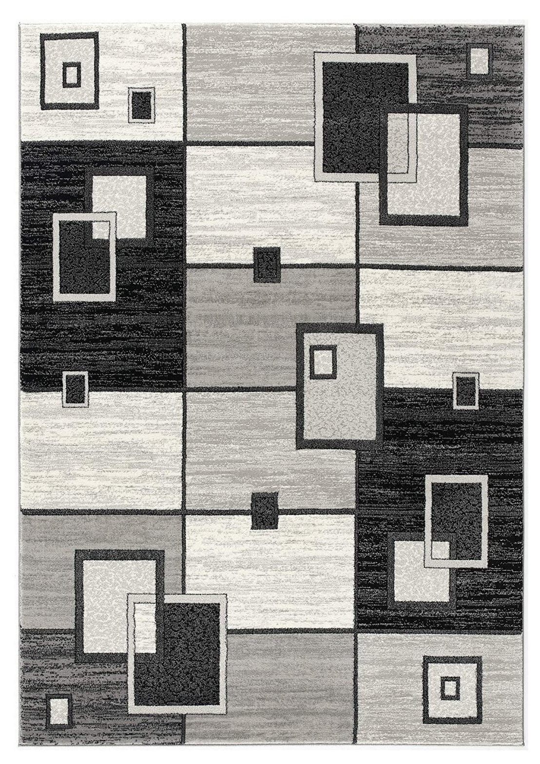 8' Gray and Black Geometric Power Loom Distressed Runner Rug