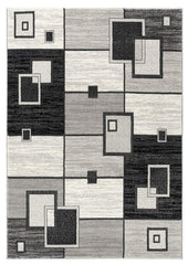 8' Gray and Black Geometric Power Loom Distressed Runner Rug