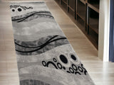13' Runner Grey Abstract Power Loom Runner Rug - Homeroots