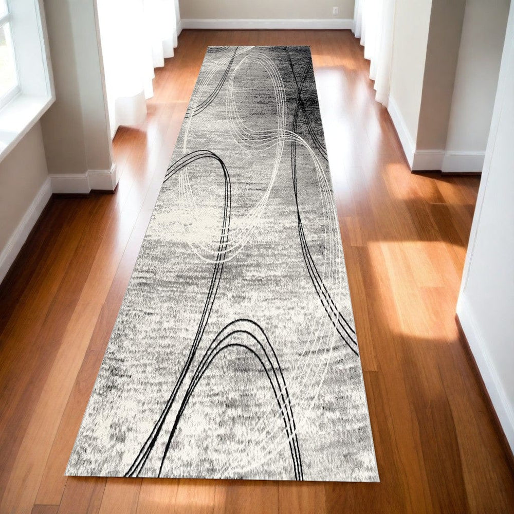 15' Gray Abstract Dhurrie Runner Rug - Homeroots