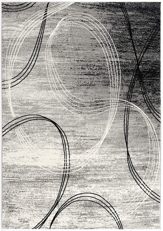 8' Gray and Black Abstract Power Loom Distressed Runner Rug