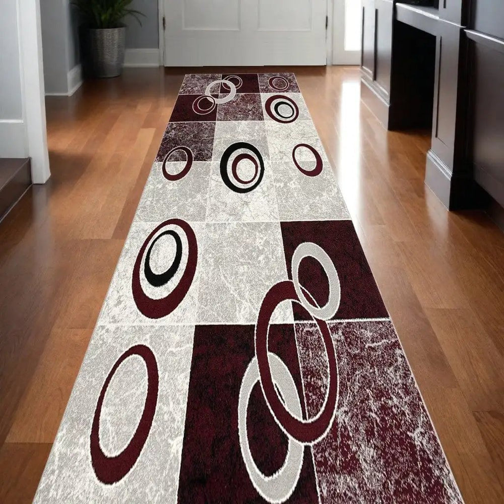 10' Red Abstract Dhurrie Runner Rug - Homeroots