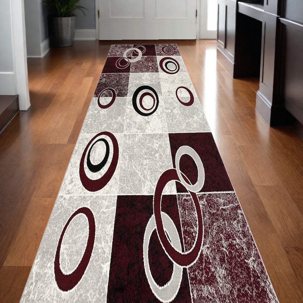 15' Red Abstract Dhurrie Runner Rug - Homeroots - Flyclothing LLC