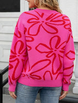 Flower Crew Neck Long Sleeve Sweater - Trendsi - Flyclothing LLC