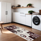 8' Red and White Geometric Power Loom Runner Rug - Homeroots