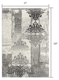 10' Gray Damask Dhurrie Runner Rug - Homeroots