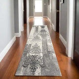 2' X 13' Gray Faded Filigree Pattern Runner Rug - Homeroots