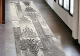 15' Gray Damask Dhurrie Runner Rug - Homeroots
