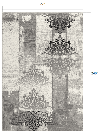 20' Gray Damask Dhurrie Runner Rug - Homeroots - Flyclothing LLC