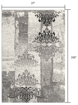 20' Gray Damask Dhurrie Runner Rug - Homeroots - Flyclothing LLC