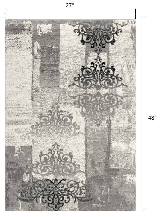 2' X 4' Gray Damask Dhurrie Area Rug - Homeroots - Flyclothing LLC
