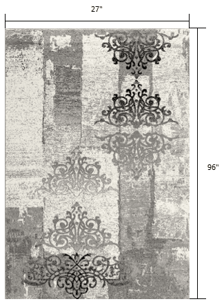 2' X 8' Gray Faded Filigree Pattern Runner Rug - Homeroots - Flyclothing LLC