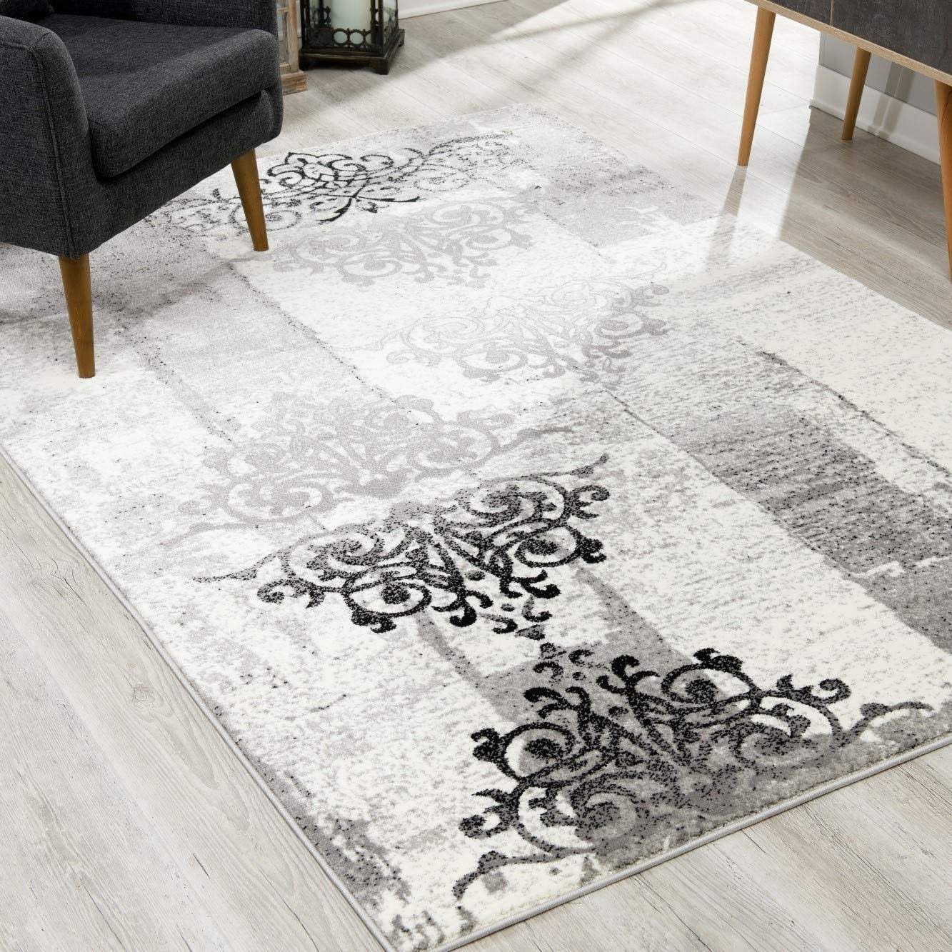 4' X 6' Gray Damask Dhurrie Area Rug - Homeroots - Flyclothing LLC