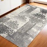 4' X 6' Gray Damask Dhurrie Area Rug - Homeroots