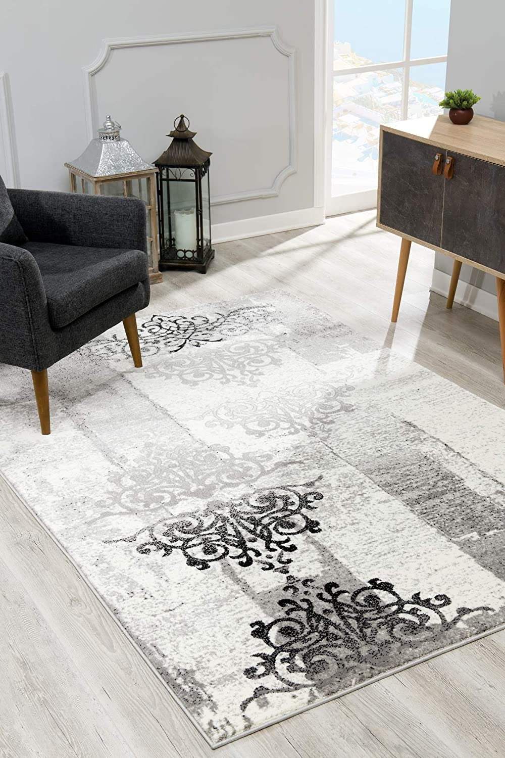8' X 10' Gray Damask Dhurrie Area Rug - Homeroots - Flyclothing LLC