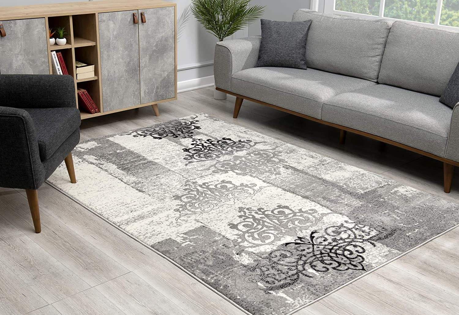 8' X 10' Gray Damask Dhurrie Area Rug - Homeroots - Flyclothing LLC