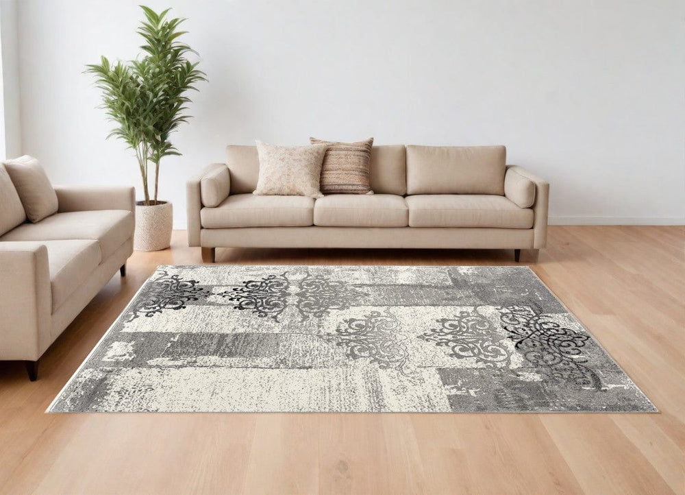 8' X 10' Gray Damask Dhurrie Area Rug - Homeroots