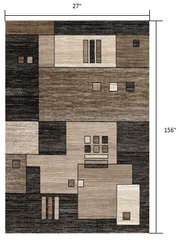 13' Beige Abstract Power Loom Runner Rug