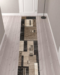 13' Beige Abstract Power Loom Runner Rug