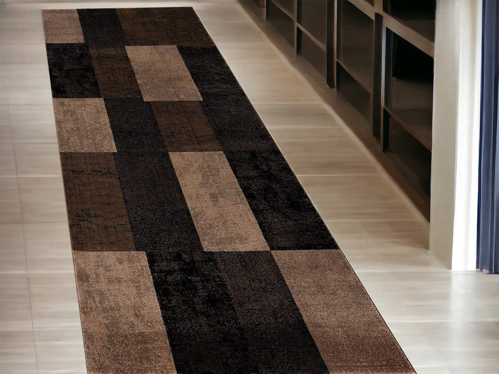 15' Beige Abstract Power Loom Runner Rug - Homeroots